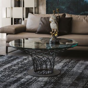 Table basse design haut de gamme Nido par Cattelan Italia, base acier laqué et plateau verre ou acier, disponible chez D-Style Interior.