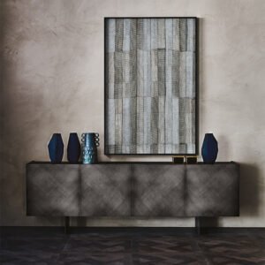 Buffet design haut de gamme Arizona par Cattelan Italia, finitions brossées artisanales avec plateau verre givré, disponible chez D-Style Interior