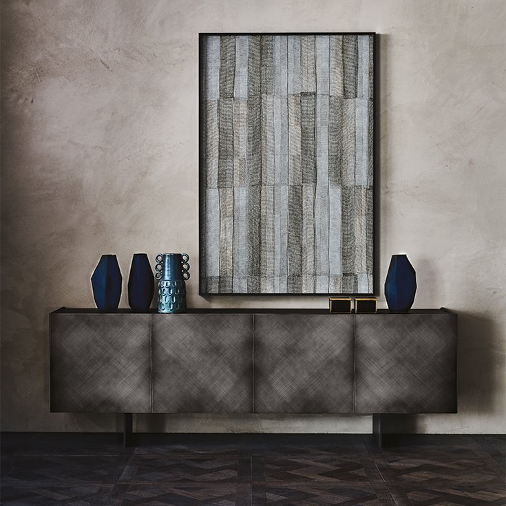 Buffet design haut de gamme Arizona par Cattelan Italia, finitions brossées artisanales avec plateau verre givré, disponible chez D-Style Interior