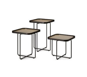 Table basse design haut de gamme Benny par Cattelan Italia, plateau verre miroir bronze carré avec pieds en X, disponible chez D-Style Interior.