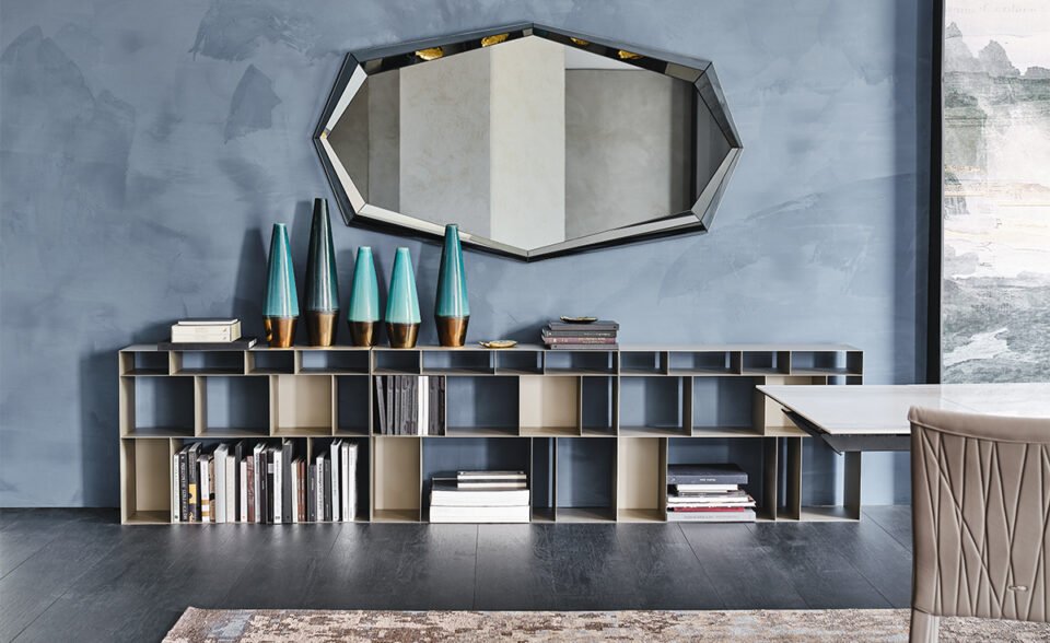 Bibliothèque design haut de gamme Latitude Cattelan Italia, bibliothèque modulable métallique avec module 70x26x100 cm, disponible chez D-Style Interior.