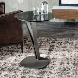 Table basse design haut de gamme Falco par Cattelan Italia, structure acier graphite avec plateau verre transparent ou fumé, disponible chez D-Style Interior.