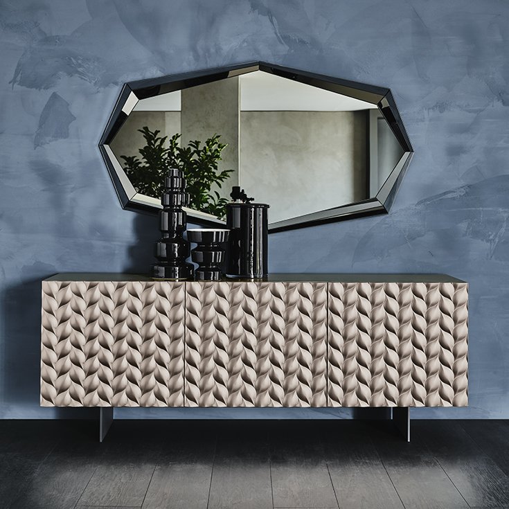 Buffet design haut de gamme Lavander par Cattelan Italia, finitions métalliques brossées avec nature tridimensionnelle, disponible chez D-Style Interior
