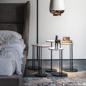 Table basse design haut de gamme Sting Cattelan Italia, plateau céramique Marmi sur base acier embouti, disponible chez D-Style Interior.