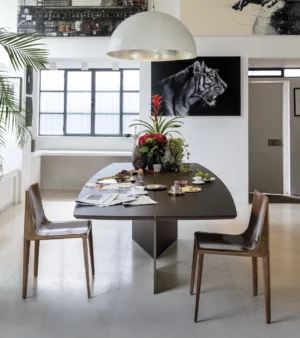 Table à manger design haut de gamme Epsilon par Arketipo, plateau bois et métal design Manzoni & Tapinassi, disponible chez D-Style Interior