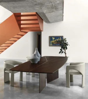 Table à manger design haut de gamme Epsilon par Arketipo, plateau bois et métal design Manzoni & Tapinassi, disponible chez D-Style Interior