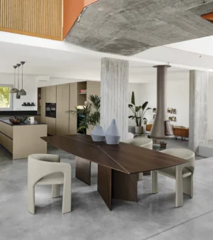 Table à manger design haut de gamme Epsilon par Arketipo, plateau bois et métal design Manzoni & Tapinassi, disponible chez D-Style Interior