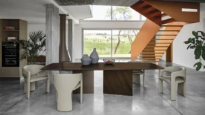 Table à manger design haut de gamme Epsilon par Arketipo, plateau bois et métal design Manzoni & Tapinassi, disponible chez D-Style Interior