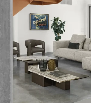 Roswell – Table basse design en marbre et verre Arketipo par Mauro Lipparini