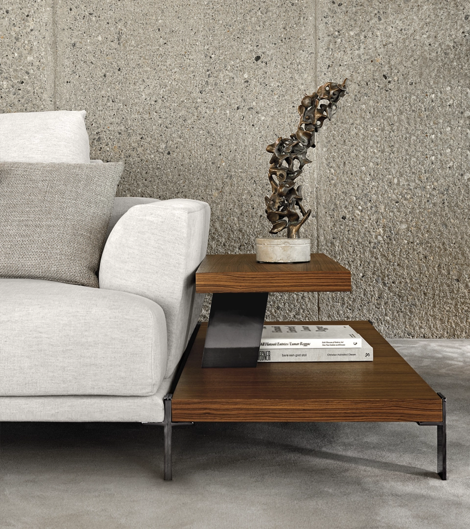 Table basse design haut de gamme That's Life par Arketipo, design Mauro Lipparini, plateaux bois et marbre, disponible chez D-Style Interior.