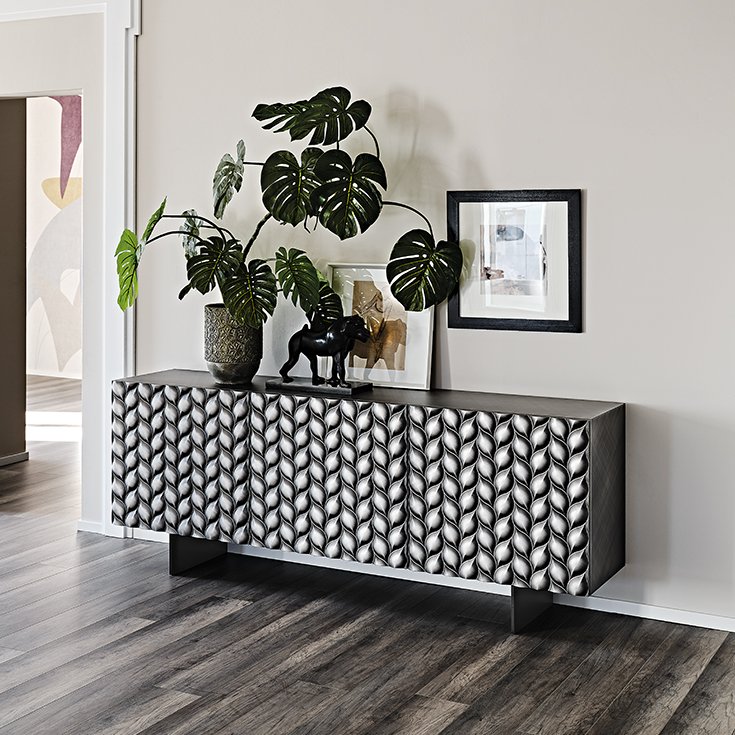 Buffet design haut de gamme Lavander par Cattelan Italia, finitions métalliques brossées avec nature tridimensionnelle, disponible chez D-Style Interior