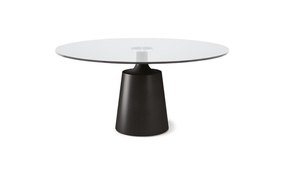 Yoda table design de Cattelan Italia, une création élégante avec base conique en acier et plateau en verre. Luxe italien disponible chez D-Style Interior.