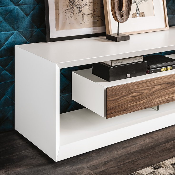 Meuble TV design haut de gamme Link par Cattelan Italia, structure réversible et ajustable avec tiroirs, disponible chez D-Style Interior.