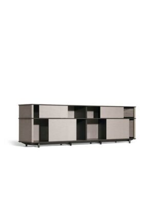 Lloyd Tex Cabinet faible Poltrona Frau : bibliothèque design haut de gamme avec panneaux Techno-fabric coulissants. Design Jean-Marie Massaud. D-Style Interior.