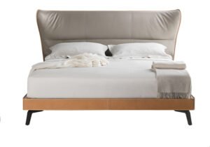 Mamy Blue Lit design haut de gamme par Poltrona Frau avec tête de lit en cuir Saddle Extra et Pelle Frau®, design italien disponible chez D-Style Interior