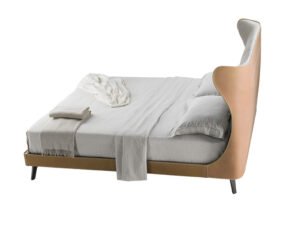 Mamy Blue Lit design haut de gamme par Poltrona Frau avec tête de lit en cuir Saddle Extra et Pelle Frau®, design italien disponible chez D-Style Interior