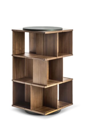 Bibliothèque design haut de gamme Turner par Poltrona Frau, structure noyer Canaletto avec plateaux tournants, disponible chez D-Style Interior