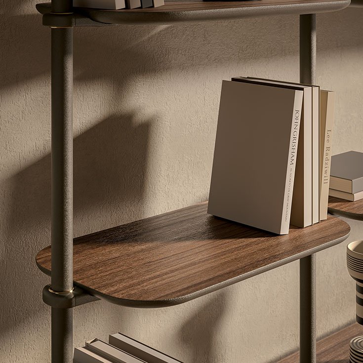 Bibliothèque design haut de gamme Harbour Cattelan Italia, bibliothèque modulaire murale/plafond avec étagères bois, disponible chez D-Style Interior.