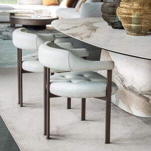 Greta Chaise design haut de gamme de Cattelan Italia, structure en acier laqué et revêtement en tissu ou cuir, élégante et contemporaine, disponible chez D-Style Interior.