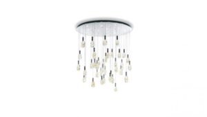 Lustre SASSI LAMPADARIO en verre de Murano transparent et doré avec éclairage LED intégré, design Reflex Angelo, disponible chez D-Style Interior