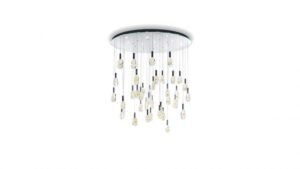 Lustre SASSI LAMPADARIO en verre de Murano transparent et doré avec éclairage LED intégré, design Reflex Angelo, disponible chez D-Style Interior