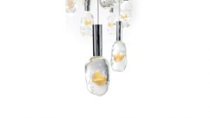 Lustre SASSI LAMPADARIO en verre de Murano transparent et doré avec éclairage LED intégré, design Reflex Angelo, disponible chez D-Style Interior