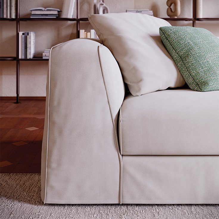 MYKONOS Canapé modulable néoclassique avec coussins généreux et appuis-tête cylindriques pour un confort optimal. Disponible chez D-Style Interior.