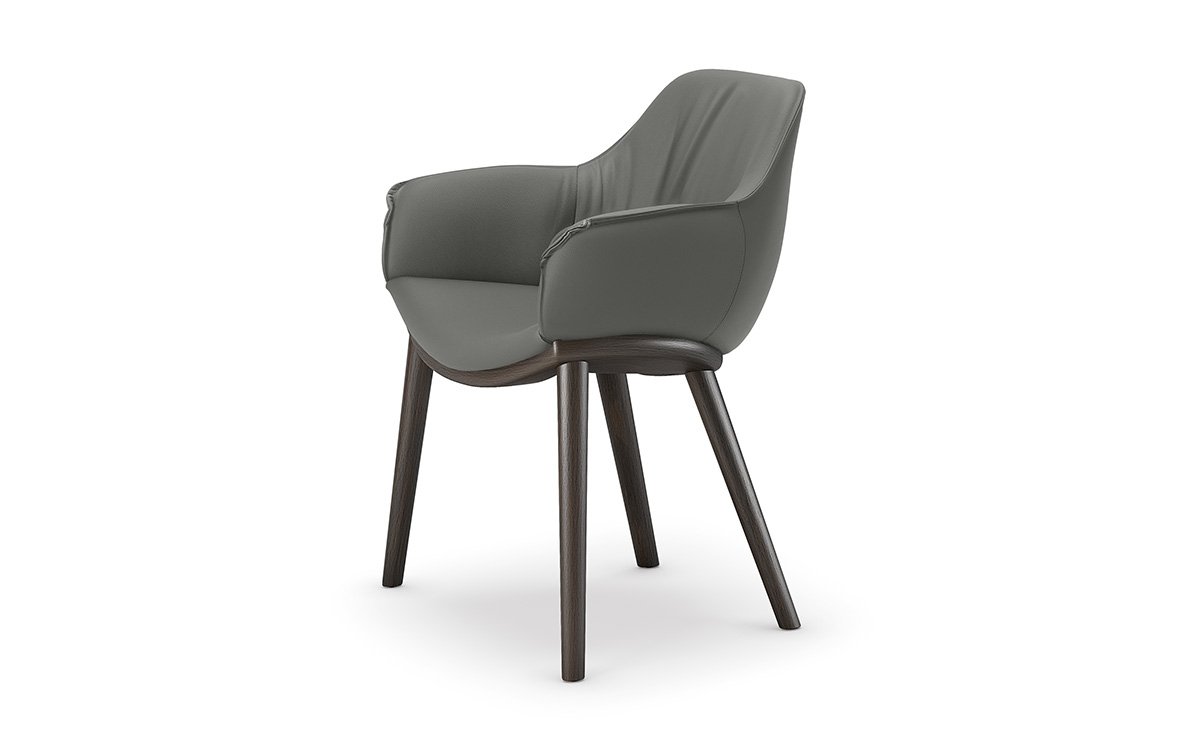 SCARLETT Wood Fauteuil de salle à manger design de Cattelan Italia : structure en frêne massif, dossier haut et assise rembourrée en cuir ou tissu. Disponible chez D-Style Interior.