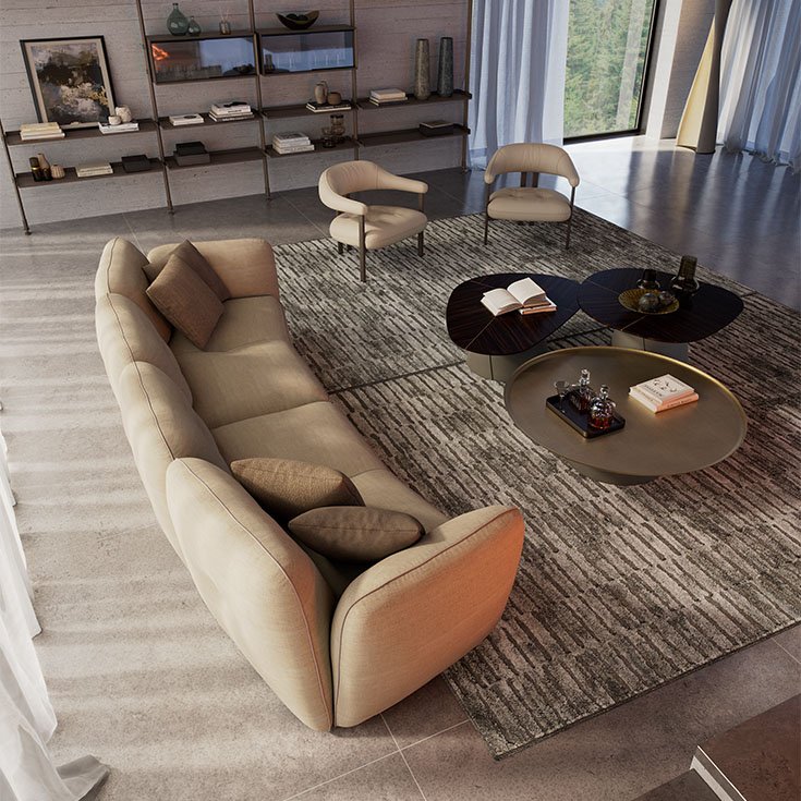 MICHAEL Canapé modulable semi-circulaire avec poufs et dossiers incurvés, alliant confort et design élégant. Disponible chez D-Style Interior.