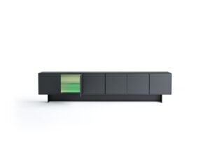 Cala Buffet design minimaliste en cuir et bois, alliant pureté des formes et artisanat italien raffiné. Disponible chez D-Style Interior.