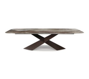 Tyron Crystalart Drive table design extensible par Cattelan Italia avec base en acier embossé et plateau en verre Crystalart. Disponible chez D-Style Interior.