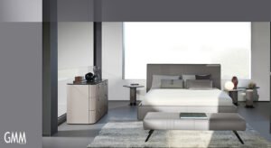 Philly Night lit de Gamma Arredamenti, fruit de la collaboration avec Giuseppe Viganò. Un modèle haut de gamme en cuir, élégant et contemporain. Disponible chez D-Style Interior.