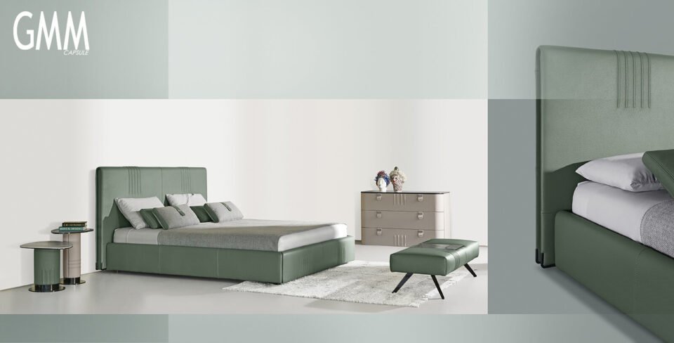 Philly Night lit de Gamma Arredamenti, fruit de la collaboration avec Giuseppe Viganò. Un modèle haut de gamme en cuir, élégant et contemporain. Disponible chez D-Style Interior.