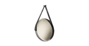 Palladio miroir par Vittoria Frigerio avec sangle en cuir, cadre métallique et verre bronzé chanfreiné. Disponible chez D-Style Interior.