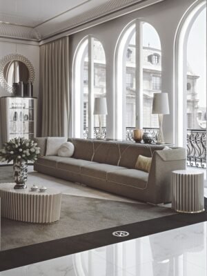 Patrizi tapis design haut de gamme en laine avec motif contrasté et logo VF en finition bijou. Disponible chez D-Style Interior.