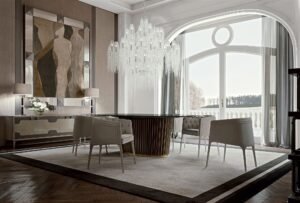 Colonna table design haut de gamme par Vittoria Frigerio, avec base monolithique sculptée et plateau ovale en marbre. Disponible chez D-Style Interior.