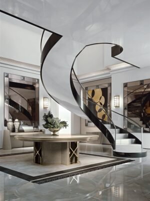 Grimaldi table de Vittoria Frigerio combine bois précieux et finitions métalliques pour un look imposant et raffiné. Disponible chez D-Style Interior.