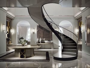 Grimaldi table de Vittoria Frigerio combine bois précieux et finitions métalliques pour un look imposant et raffiné. Disponible chez D-Style Interior.