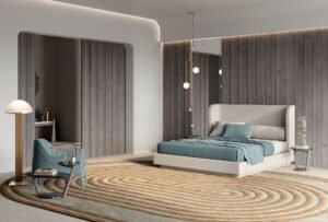 Bellini Lit design haut de gamme Vittoria Frigerio, avec tête de lit matelassée, zip décoratif et coussins roulés réglables. Disponible chez D-Style Interior.