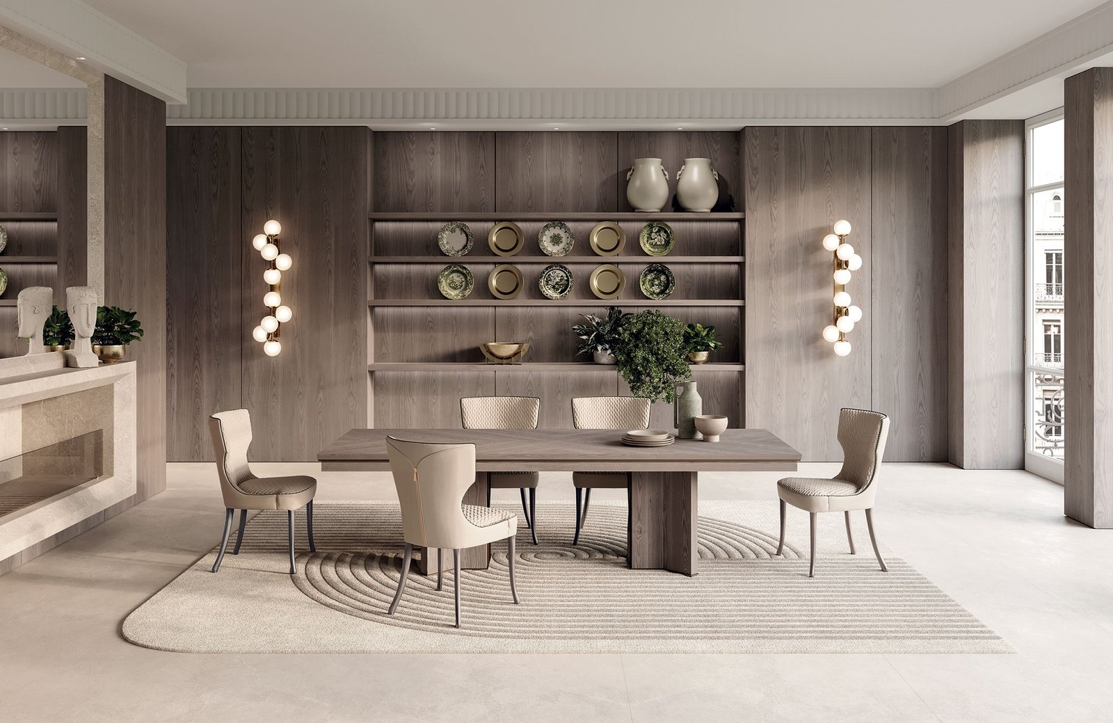 Adda chaise design haut de gamme par Vittoria Frigerio, aux lignes élégantes et au dossier enveloppant, avec matelassage raffiné et pieds en frêne massif. Disponible chez D-Style Interior.