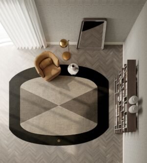 Patrizi tapis design haut de gamme en laine avec motif contrasté et logo VF en finition bijou. Disponible chez D-Style Interior.