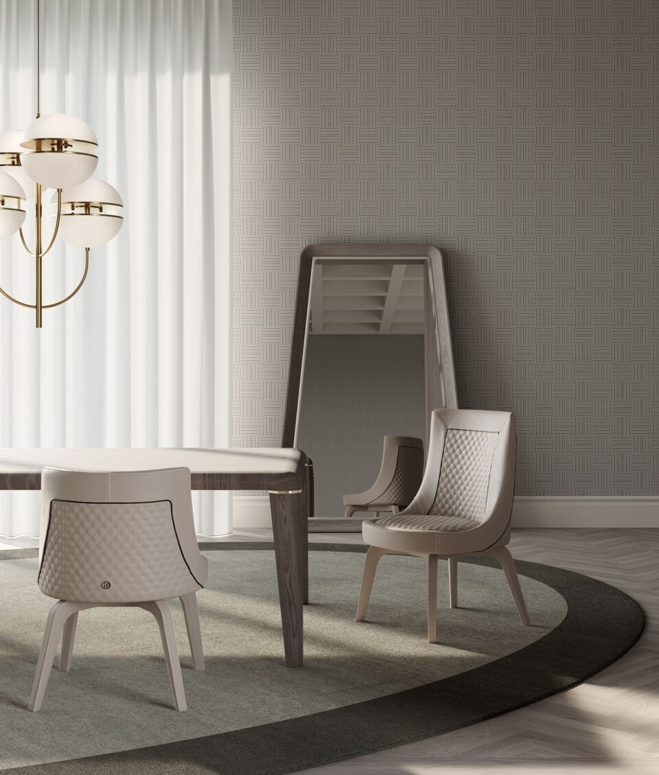 Perla chaise de Vittoria Frigerio, un modèle pivotant élégant et confortable au design italien raffiné. Disponible chez D-Style Interior.