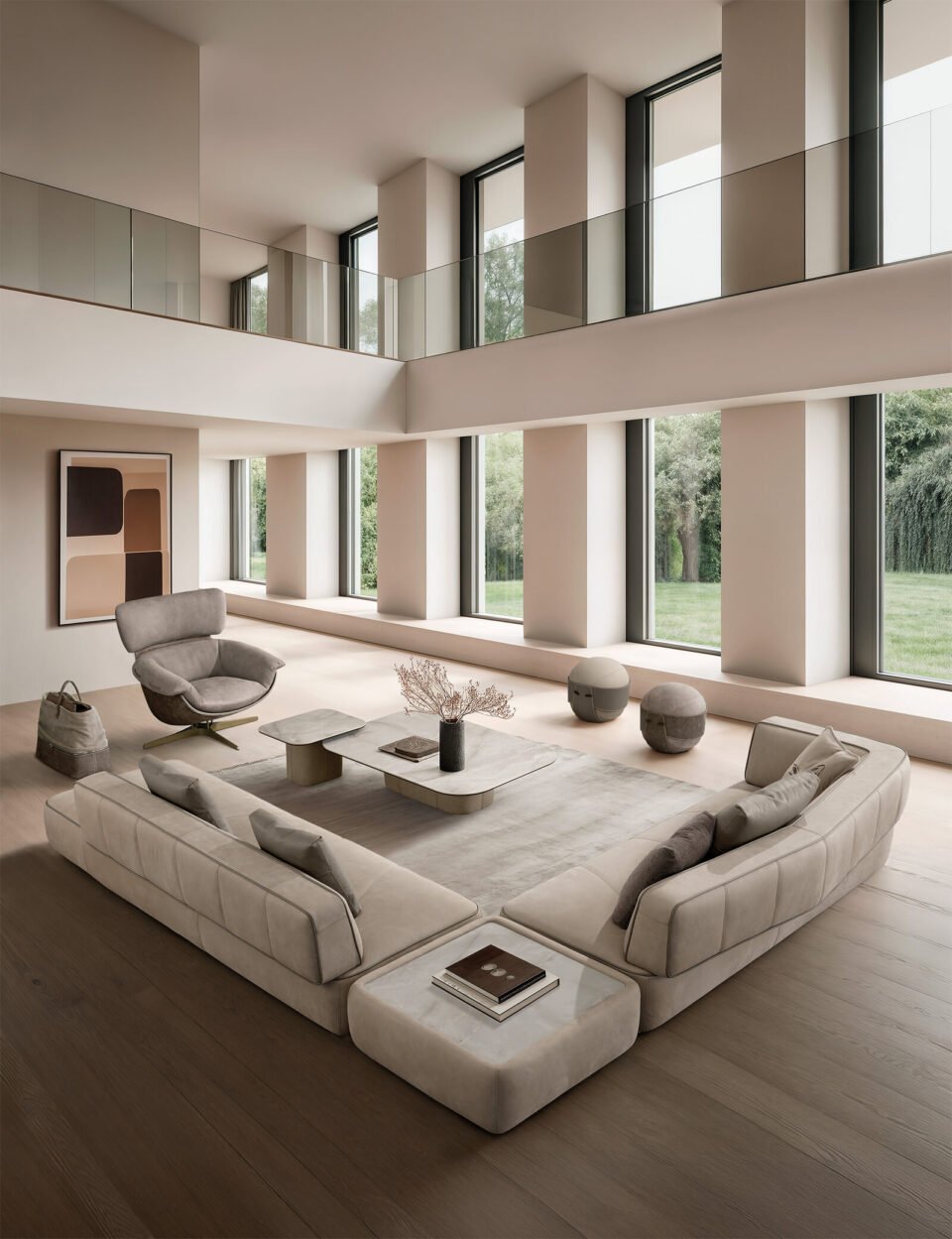 Morgan table basse par Gamma Arredamenti, base en bois courbé et cuir, plateau en verre, céramique ou marbre. Disponible chez D-Style Interior.