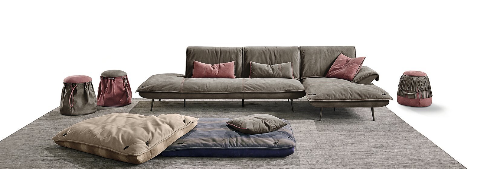 Escape canapé de Gamma Arredamenti, un canapé haut de gamme modulable en cuir au design contemporain et aux finitions artisanales. Disponible chez D-Style Interior.