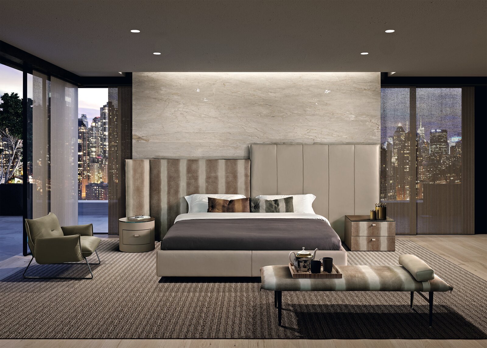 New York Banc de Gamma Arredamenti, un banc design en cuir au style raffiné, parfait pour les intérieurs contemporains. Disponible chez D-Style Interior.