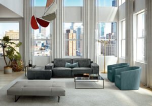 Passepartout Banc de Gamma Arredamenti, une banquette raffinée aux détails de couture uniques, alliant confort, élégance et savoir-faire italien. Disponible chez D-Style Interior.