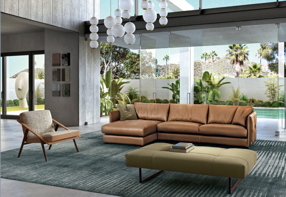 Passepartout Banc de Gamma Arredamenti, une banquette raffinée aux détails de couture uniques, alliant confort, élégance et savoir-faire italien. Disponible chez D-Style Interior.