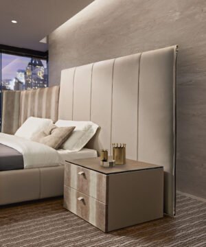 Morfeo table de chevet Morfeo de Gamma Arredamenti, un modèle en cuir personnalisable aux lignes pures et au design intemporel. Disponible chez D-Style Interior