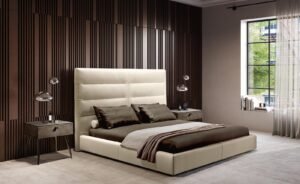 Nebula de Gamma Arredamenti, tables de chevet en cuir design haut de gamme avec plateau personnalisable et options de piètement. Disponible chez D-Style Interior.