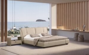 Zen table de chevet de Gamma Arredamenti, design moderne avec tiroir soft-close en cuir et plateau en céramique ou marbre. Disponible chez D-Style Interior.